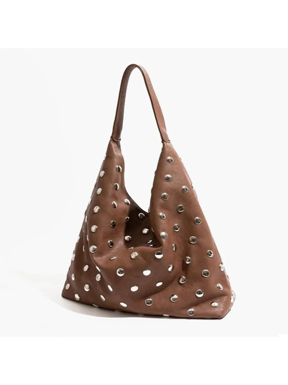 Edgy Vegan Leather Studded Tote Bag | Oversized Slouchy Hobo, Large Capacity